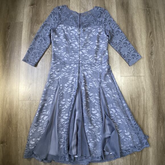 Sangria Fit & Flare Dress Women Sz 12 Gray Lace Overlay Wedding - Picture 2 of 11